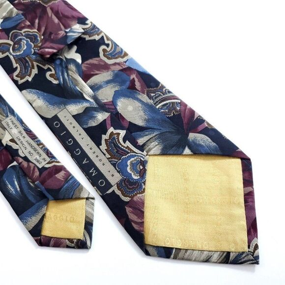 Robert Talbott Omaggio Floral Print Blue Red Wide Silk Tie - Picture 5 of 6